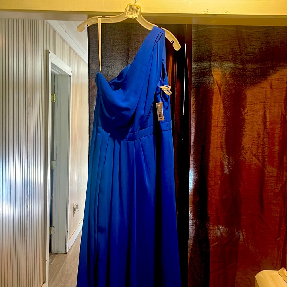 David’s bridal long chiffon one shoulder dress NWT